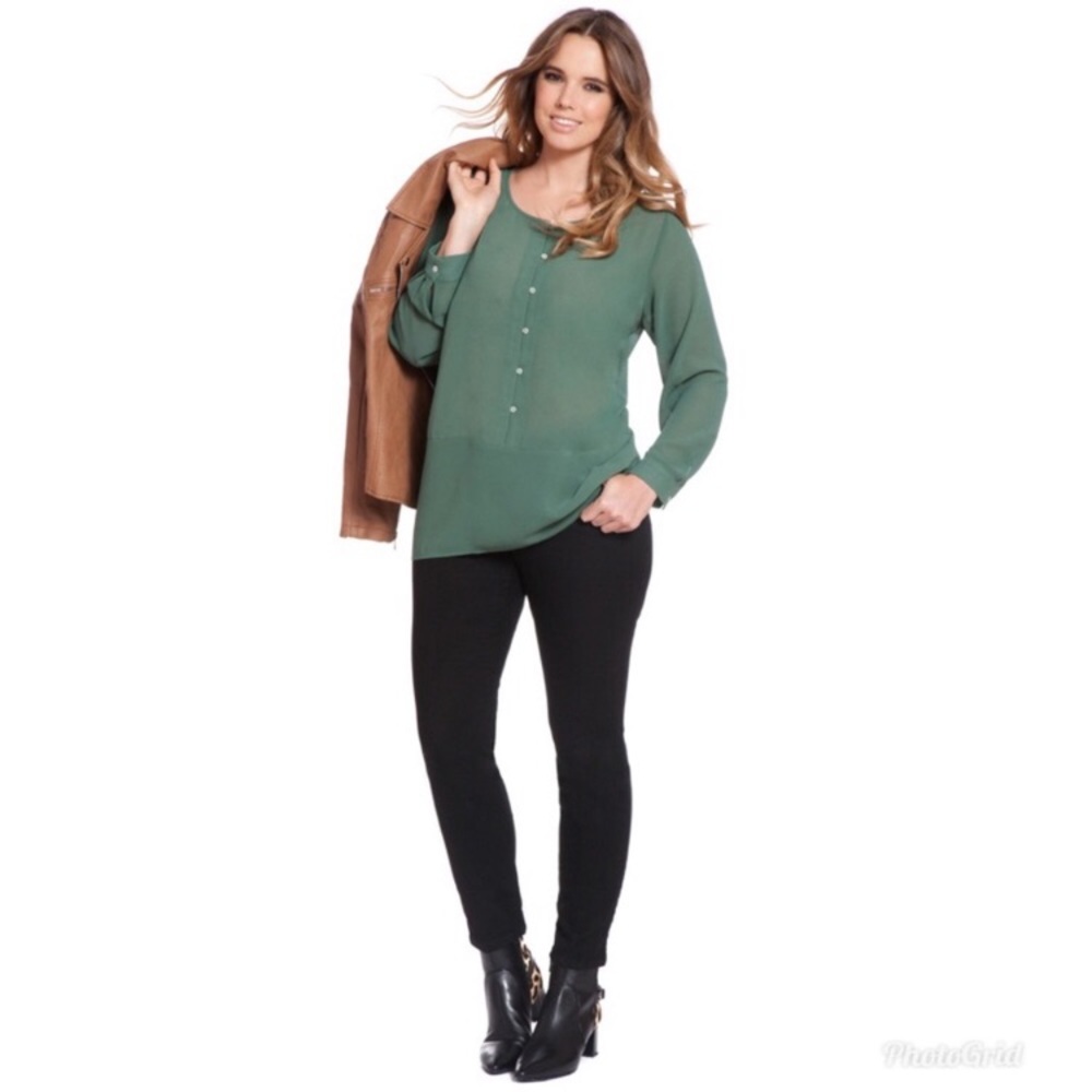 Eloquii Courtney Green Semi-Sheer Crepe Blouse